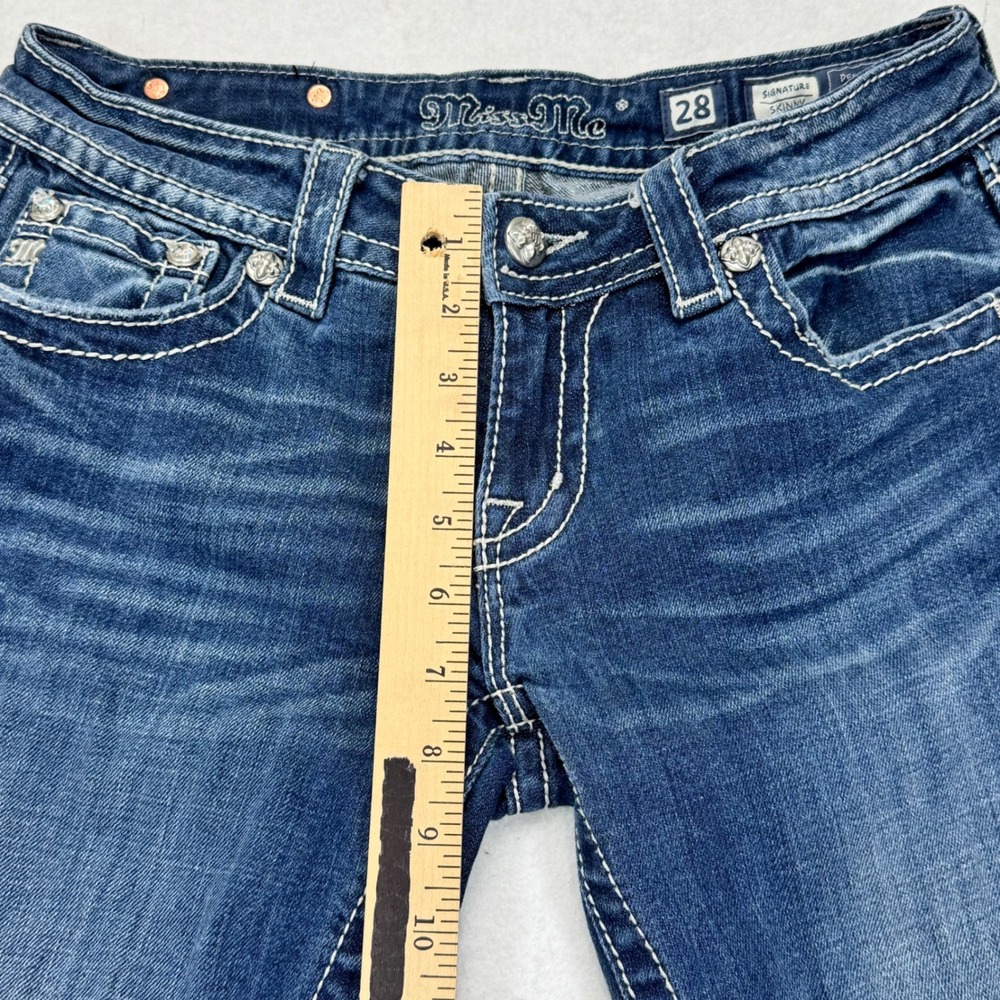 Miss Me Signature Skinny Jeans Dark Wash Embellished Flap Pocket JP6319S Size 28 - Picture 7 of 8